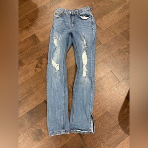 Fashion Nova Light Blue Distressed Skinny Jeans